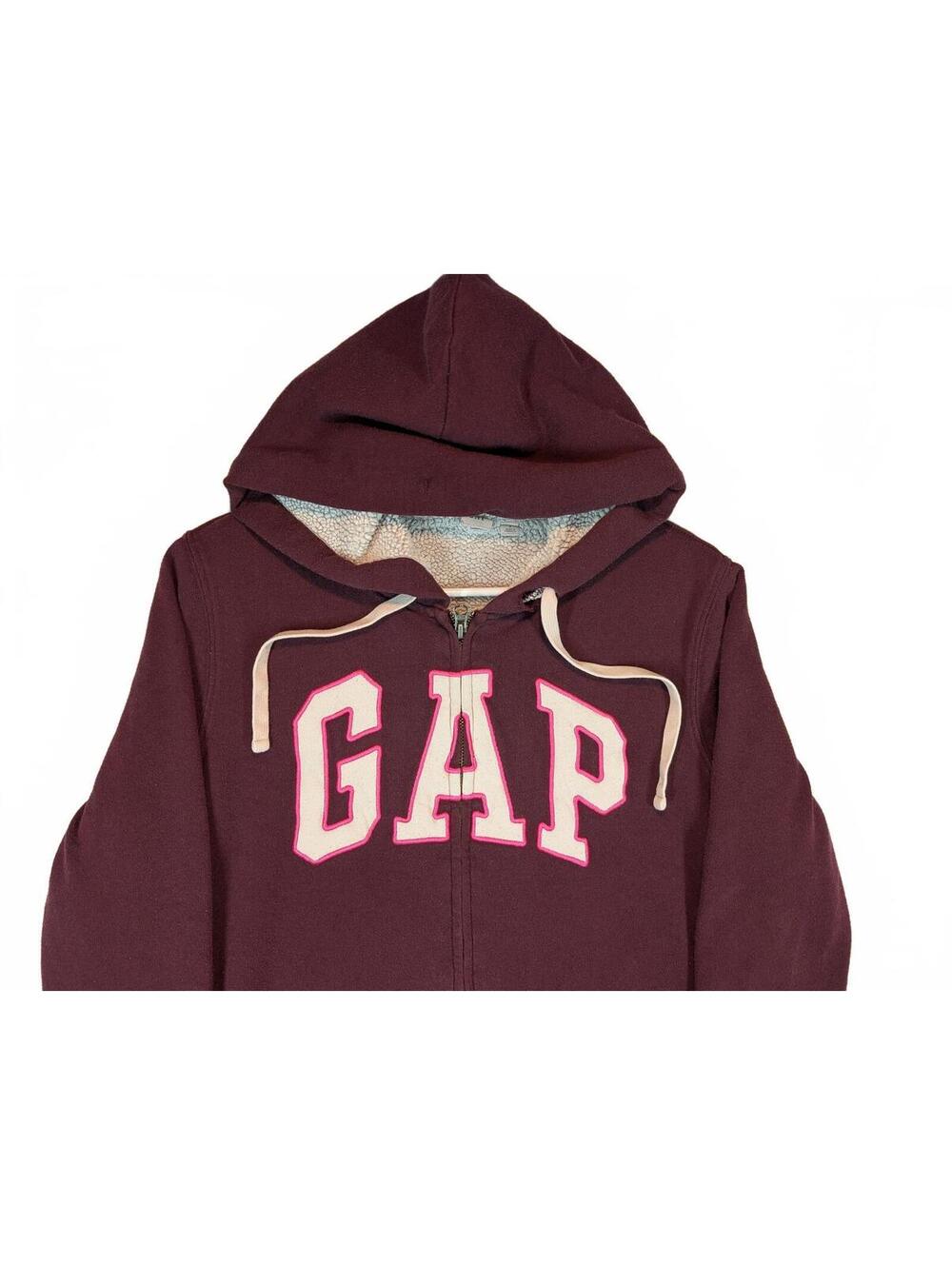 Gap Logo Sherpa Lined Full Zip Hoodie Spellout Maroon Pink Jacket Womens Medium